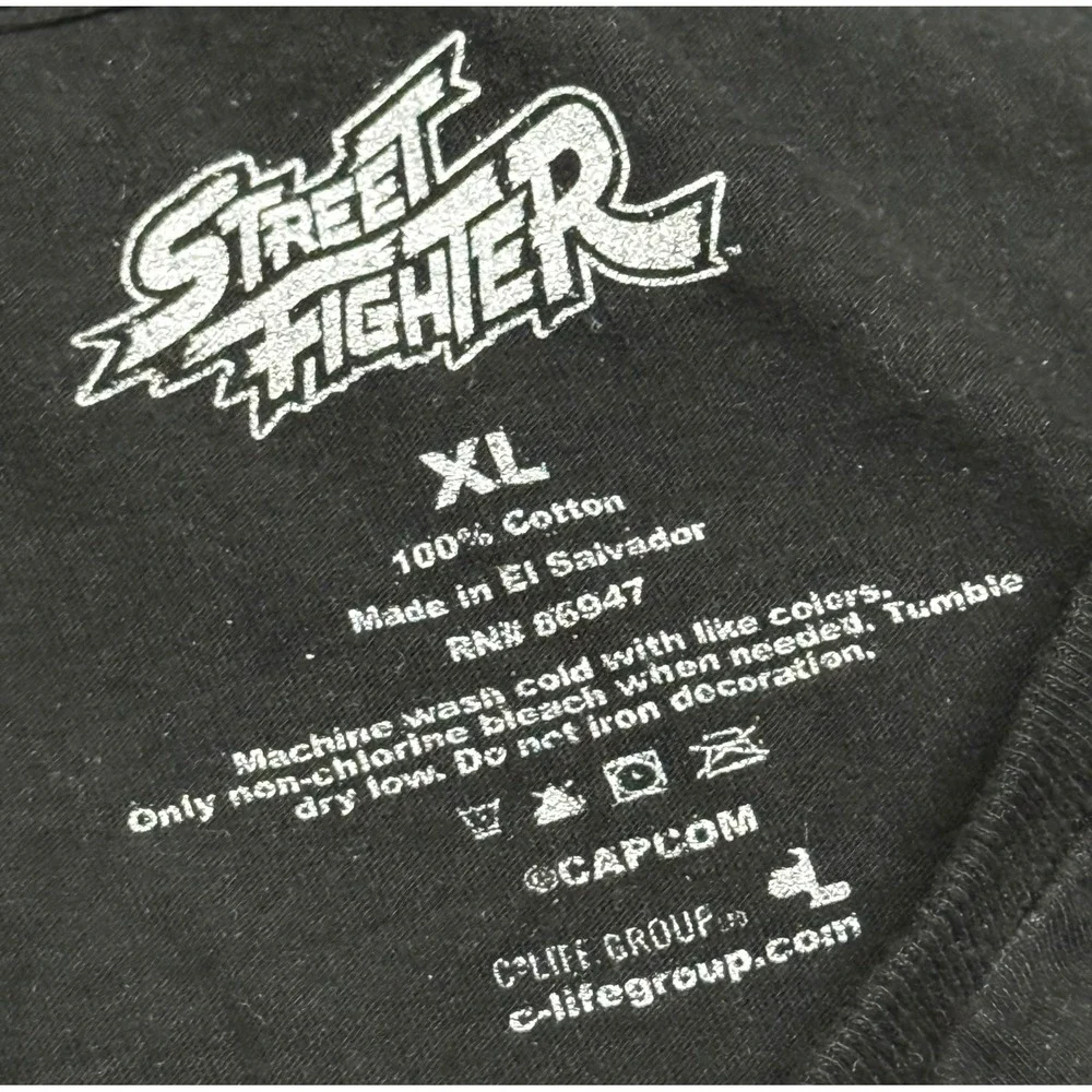 Street Fighter XL Mens Black Graphic T Shirt Ryu‎ Ken Chun Li Capcom Video Game